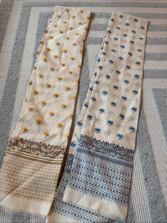 No Label Accessories - Vintage floral Printed Scarf Pair in Yellow and Blue